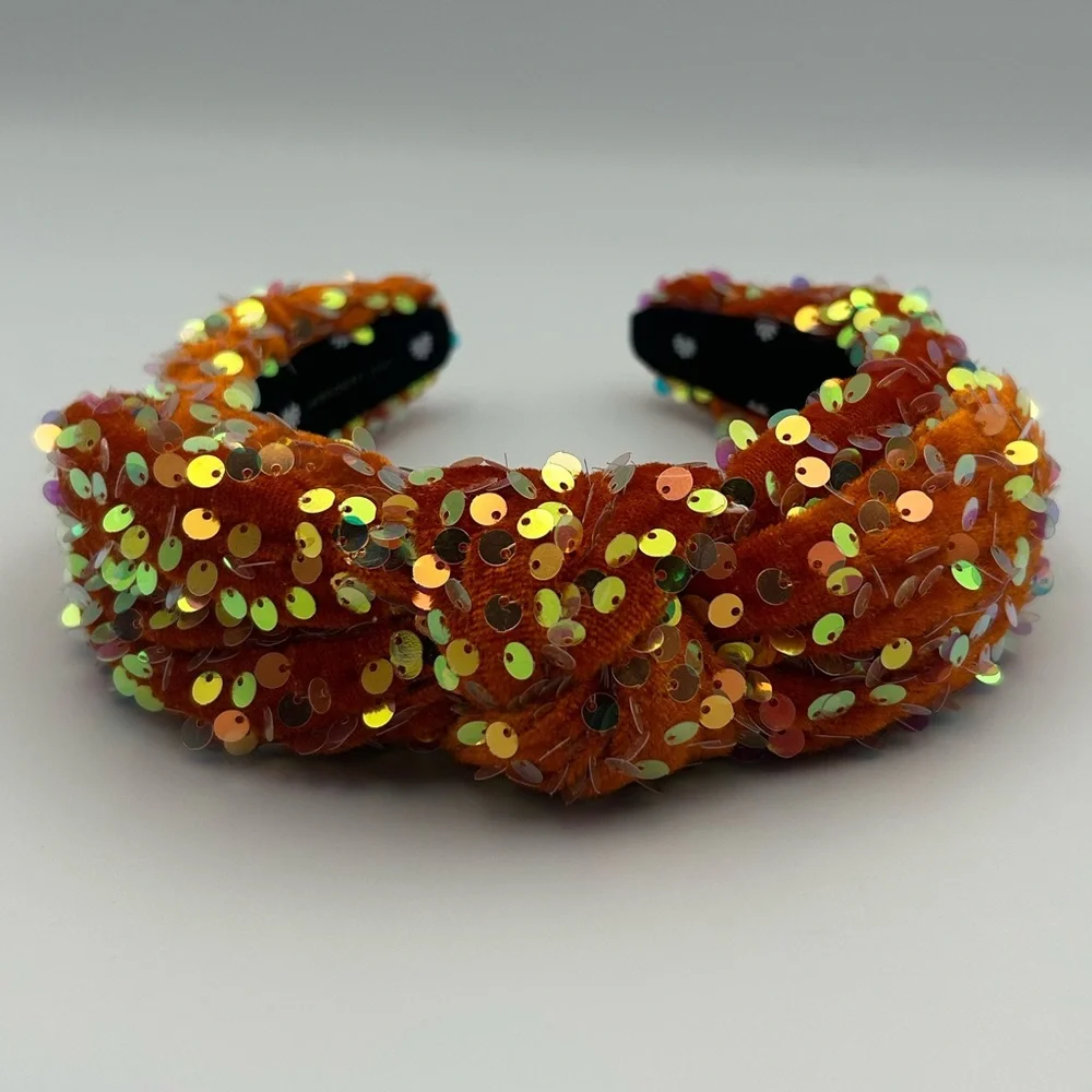 Lele Sadoughi Orange Sequin Knotted Headband - Picture 3 of 16